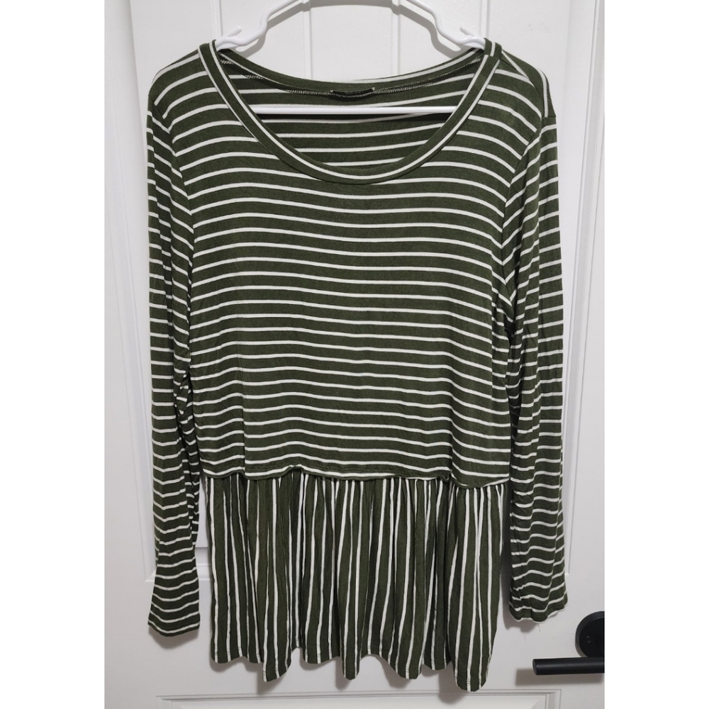 Jodifl green white striped baby doll top shirt medium large